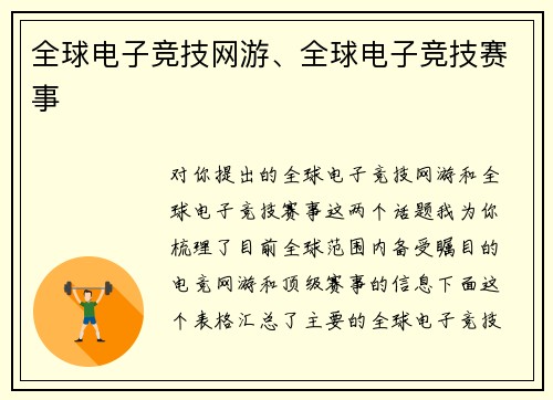 全球电子竞技网游、全球电子竞技赛事