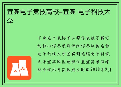 宜宾电子竞技高校-宜宾 电子科技大学