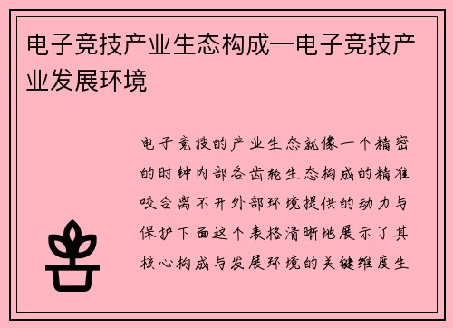 电子竞技产业生态构成—电子竞技产业发展环境